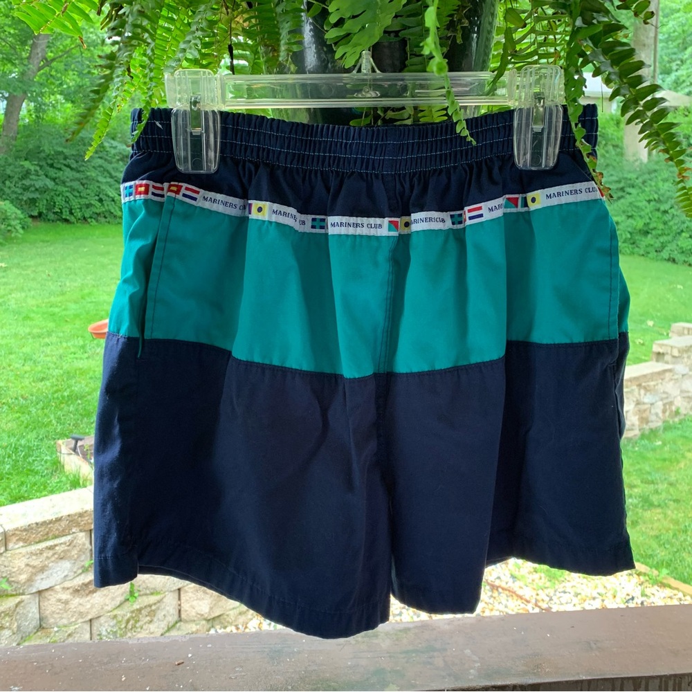 Vintage McGregor Swim Shorts Teal Navy Mariners Club Men's M Net Lining (says L)